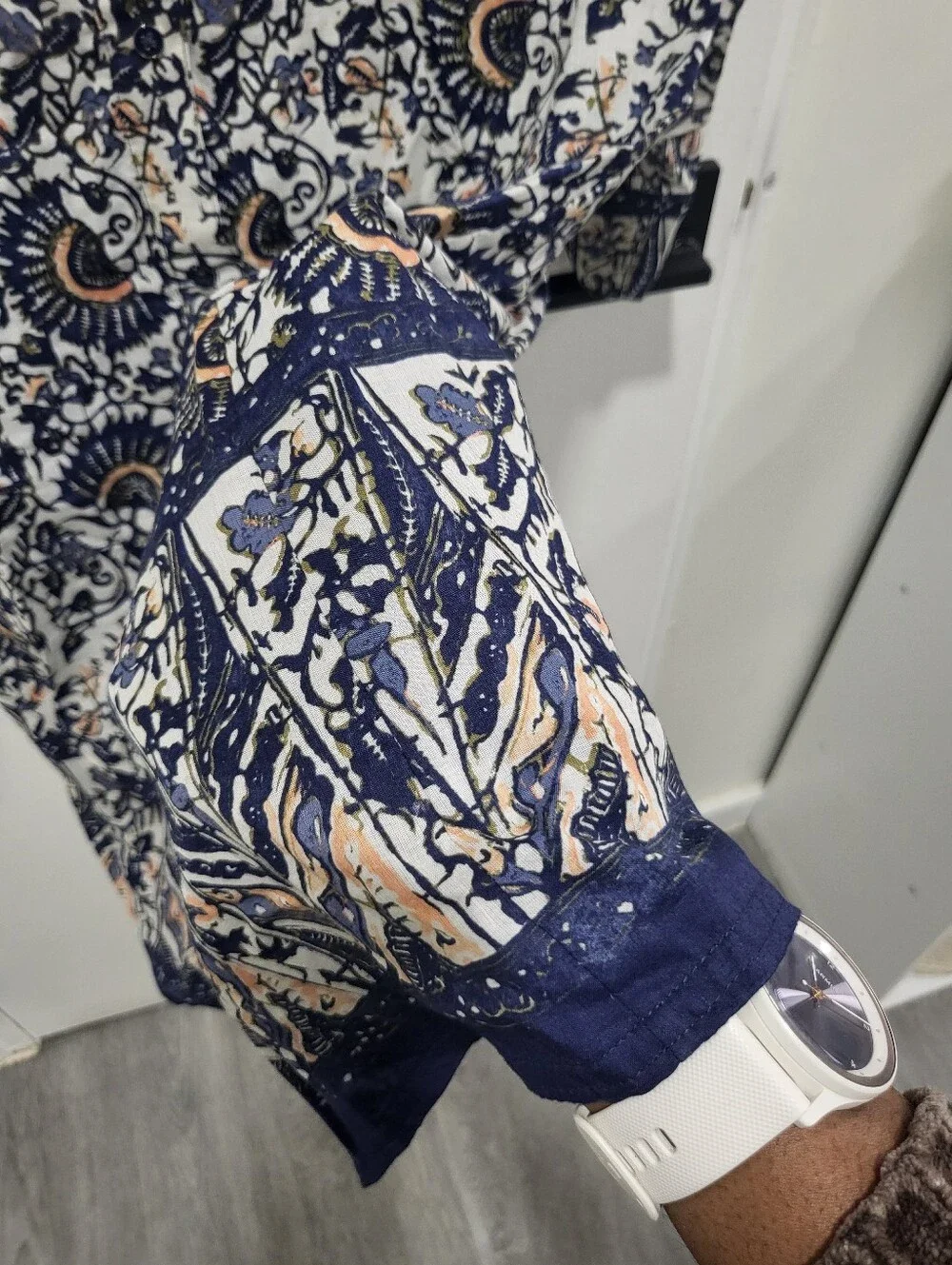 Tory Burch Brigette Cotton Voile Navy Printed Shirt Dress - Size 10